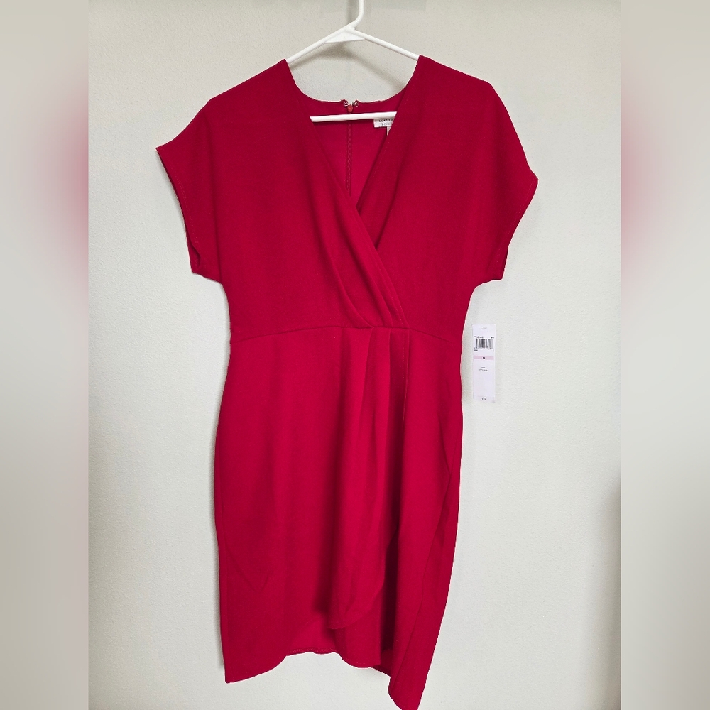 NWT Red Faux Wrap Front Short Sleeve Dress Size 6